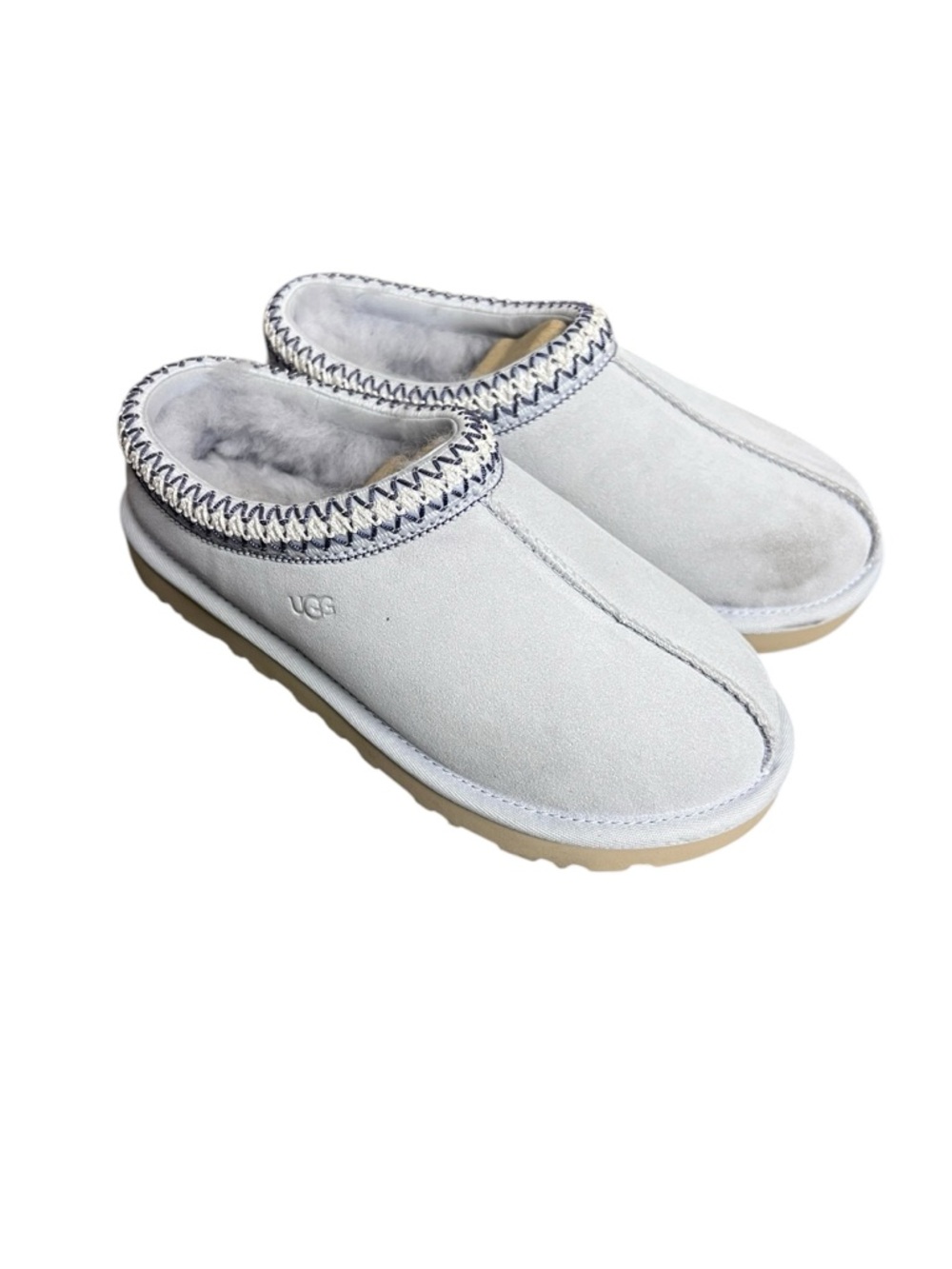 UGG Tasman II Light Gray Blue Suede Shearling Lined Slip-On Clogs